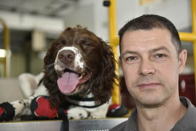 Mike Shooter and Jon Willingham have set up non-profit company, K9FI, which provides hydro dogs to the fire service and police. Picture: Ross Parry Agency