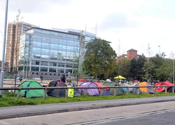 The first tents arriving on the old International Pool site on Monday. Picture: Tony Johnson.