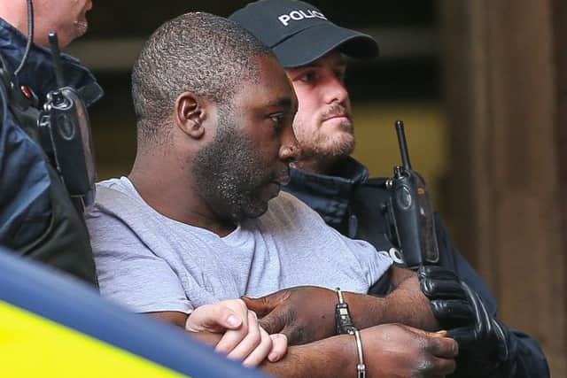 FILE PICTURE - Nathan Sumner, 35, arrives at Sheffield Magistrates Court under heavy police guard on April 15 2016.  A man accused of attempting to murder a Sheffield police officer with an axe will stand trial at Sheffield Crown Court today, October 12, 2016. Sumner, aged 35, of Gleadless Valley, Sheffield, is alleged to have carried out the attack on Pc Lisa Bates on Wednesday, April 13 this year.