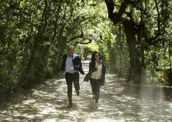 On the run:  Langdon (Tom Hanks) and Sienna (Felicity Jones) in the new movie Inferno.