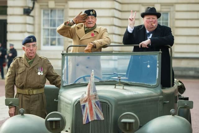 (left to right) Pete Gaine, Mickey Barr and Stan Streather in a 1943  Humber Snipe. Dominic Lipinski/PA Wire