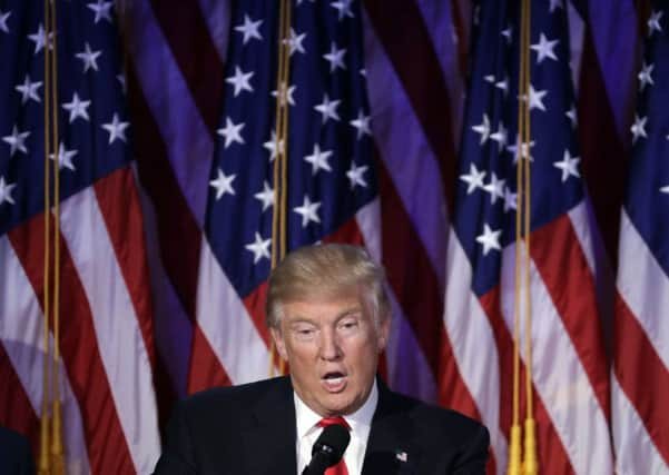 President-elect Donald Trump gives his acceptance speech during his election night rally.