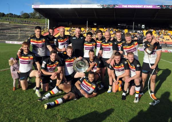 Bradford Bulls celebrate winning  the Championsip Sheild Final at Odsal.