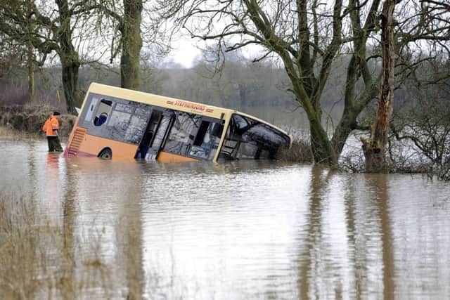 The school bus stuck in flood water between Newton-on-Ouse and Tollerton, North Yorkshire, last January