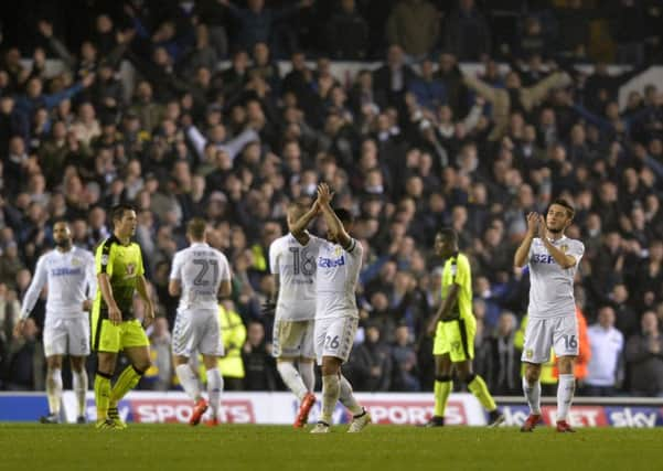 Leeds United's players players applaud the crowd at full-time.
.  Picture: Bruce Rollinson