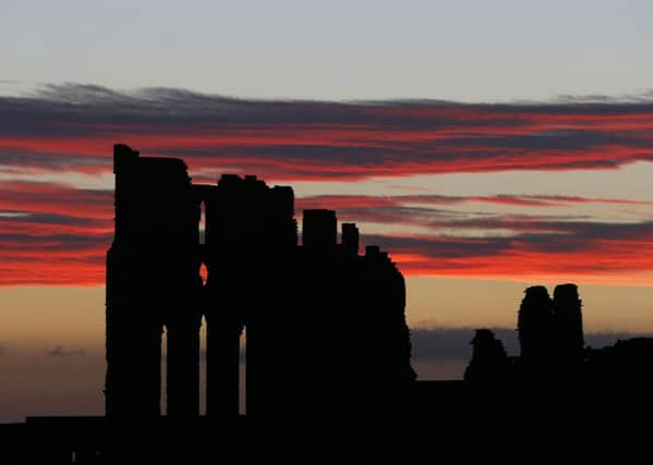 Tynemouth Priory before sunrise, as Britain braced itself for the arrival of Storm Barbara