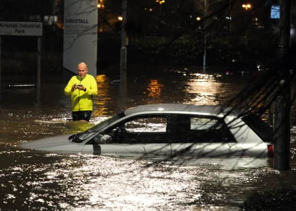 Floods in Kirkstall Road, Leeds, on Boxing Day 2015.