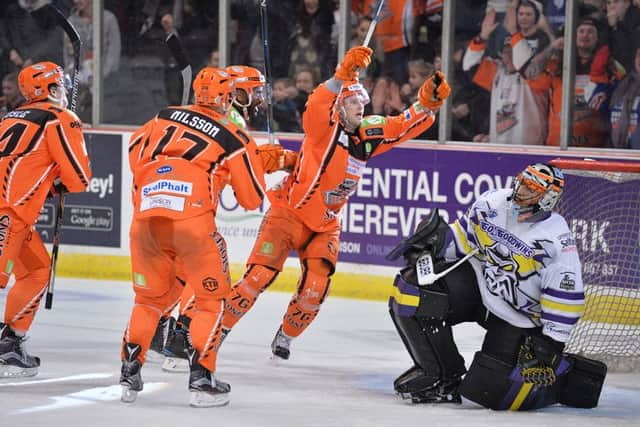 Levi Nelson celebrates his match-winning goal against Manchester. Picture: Dean Woolley.