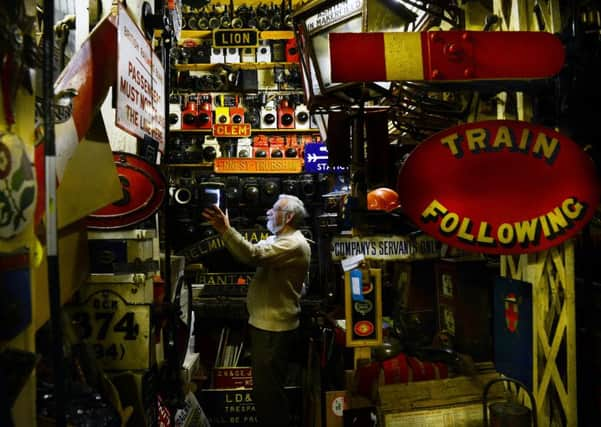 Trustee Dave Rogerson with the Doncaster Grammar School collection of rare rail artefacts. Picture: Scott Merrylees