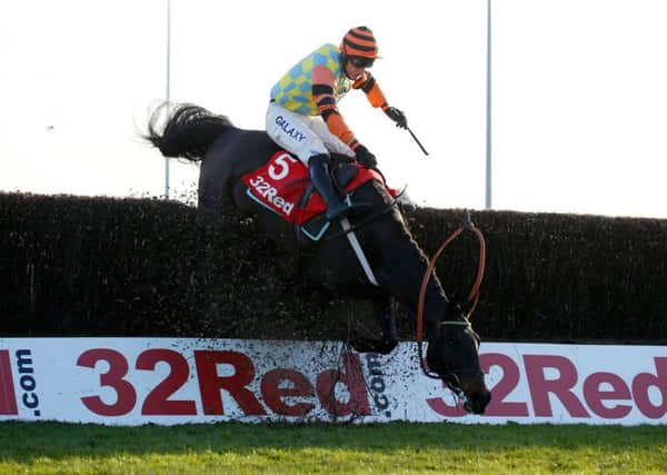 Might Bite and Daryl Jacob fall at the last fence during The 32Red Kauto Star Novices' Steeple Chase Race run during day one of the 32Red Winter Festival at Kempton Park racecourse. (Picture: Julian Herbert/PA Wire)