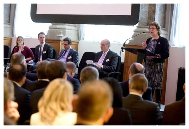 Coun Judith Blake addresses a breakfast event at Aspire in Leeds, which had the title Transport and Infrastructure: What's Next for Leeds?  Photo: Steve Bootle