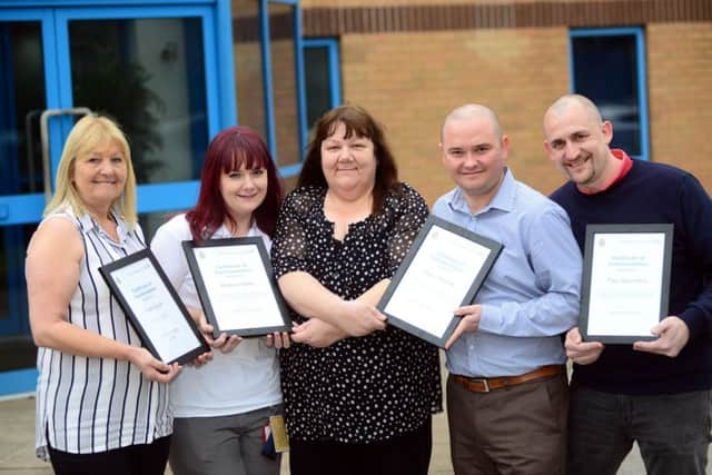 .L-R Hilary South,Rachel,Ellen,Gavin Haynes and Paul Saunders who were all involved in helping to save Ellen's life. Picture Scott Merrylees