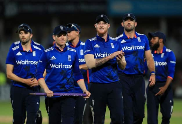 England's Ben Stokes (right) and Eoin Morgan celebrate an ODI at Trent Bridge in August last year. PRESS ASSOCIATION Photo. Picture : PA.