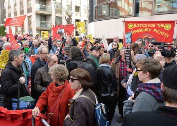 Protesters outside the Home Office demanding an inquiry into the so-called 'Battle of Orgreave' in 1984.