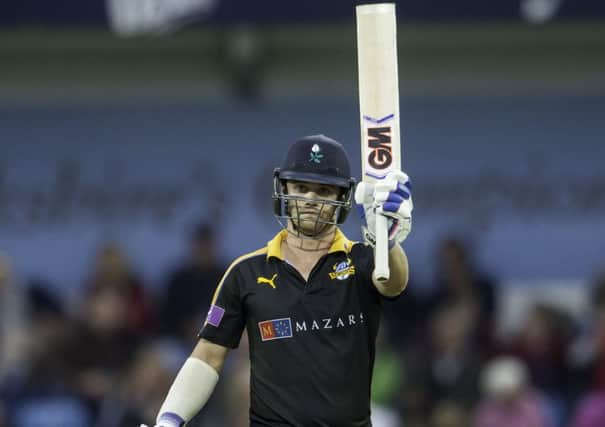 Yorkshire's Travis Head celebrates his half century against Warwickshire last year (Picture: Allan McKenzie/SWPIx.com)