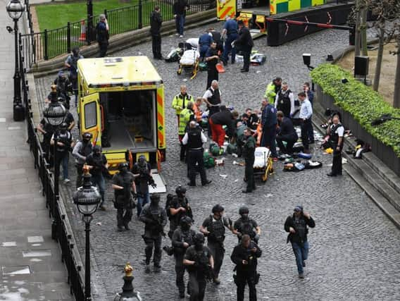 Ambulance crews battle to save the lives of terrorist Khalid Masood and police officer Keith Palmer.