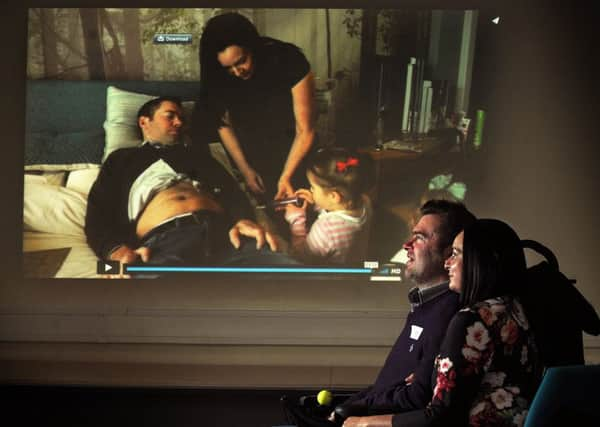 30 March 2017.....Motor Neuron Disease (MND) patients from across Yorkshire are sharing their personal stories and giving a unique insight into difficult care decisions they have faced at a special event held at the University of Sheffield. MND sufferer Jason Liversedge and his wife Liz who, along with their children, appear in an information video.  Picture Scott Merrylees