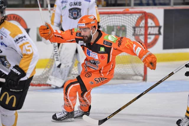 Mathieu Roy celebrates scoring a goal against Nottingham earlier this season. Picture: Dean Woolley.