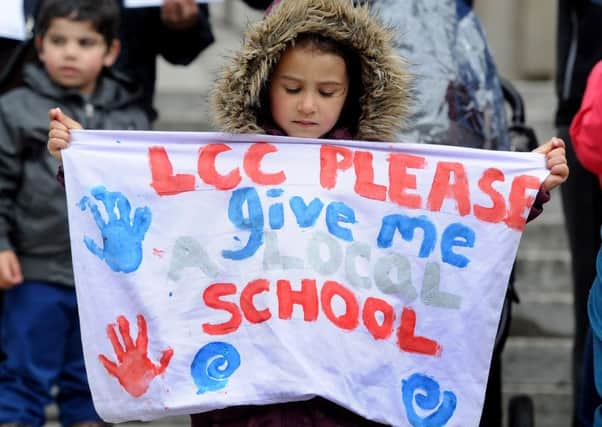 Sofia Desaraju, aged 4, takes part in a demonstration by the Fair Access group in 2015.