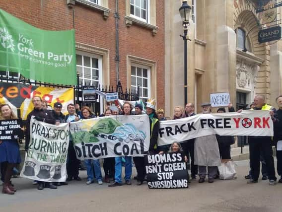 Protesters greeted shareholders as they arrived for the AGM at the Grand Hotel and Spa in York