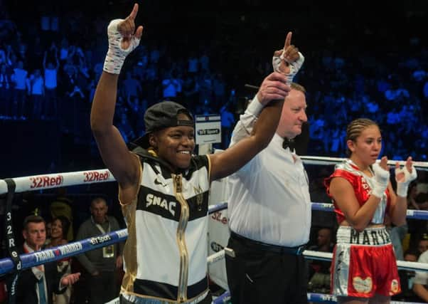 Nicola Adams OBE, celebrating her 2nd professional fight win.