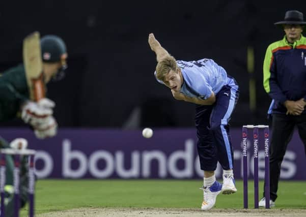 Yorkshire's David Willey bowls at Nottinghamshire's Alex Hales. Picture by Allan McKenzie/SWpix.com