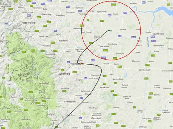 The predicted route and landing zone of the Seiko watch.