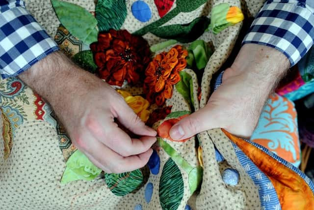 Stuart pictured demonstrating at a Rowan Yarns event