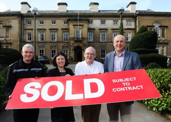 Newby Wiske Hall, the Grade II listed HQ of North Yorkshire Police. From left, North Yorkshire Police Chief Constable Dave Jones, North Yorkshire Police Police and Crime Commissioner Julia Mulligan, Perry Sladen and Richard Sanders from PGL.
16th March 2017.
Picture Jonathan Gawthorpe