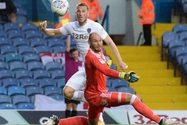 Staying put?: Chris Wood's 'goal' is ruled offside as 
Leeds United draw 0-0 with Fulham.
Picture: Bruce Rollinson