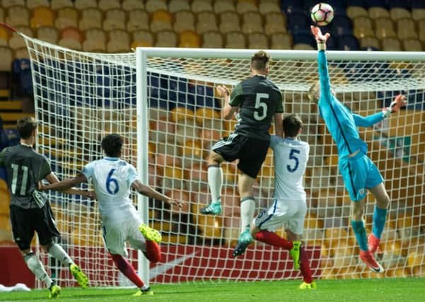 Into action: England Under 19s goalkeeper Ryan Schofield against Germany this week.
Picture: James Williamson