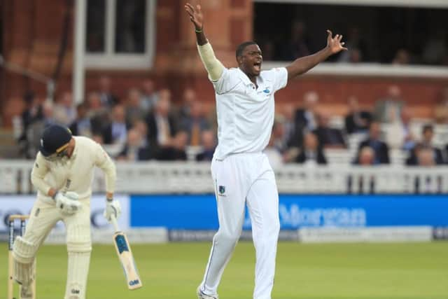 West Indies' Jason Holder traps England's Tom Westley leg before for eight. Picture: Adam Davy/PA