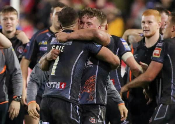 Castleford's Luke Gale and Adam Milner celebrate the victory (Picture: Alex Whitehead/SWpix.com)