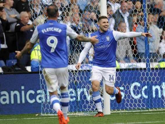 Gary Hooper celebrates scoring for Wednesday. Photograph: Steve Ellis