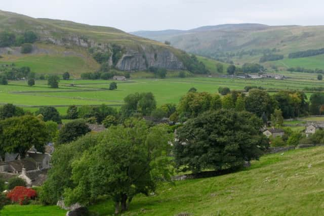 The view across Conistone to Kilnsey Crag