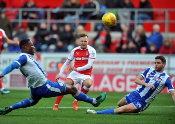 Millers' David Ball scores in the first half. Picture Tony Johnson.