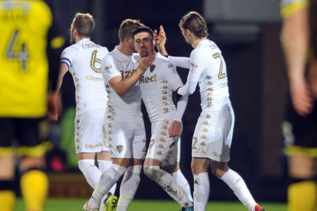 Leeds United's Pablo Hernnandez celebrates his equaliser at the Pirelli Stadium. Picture: Tony Johnson.