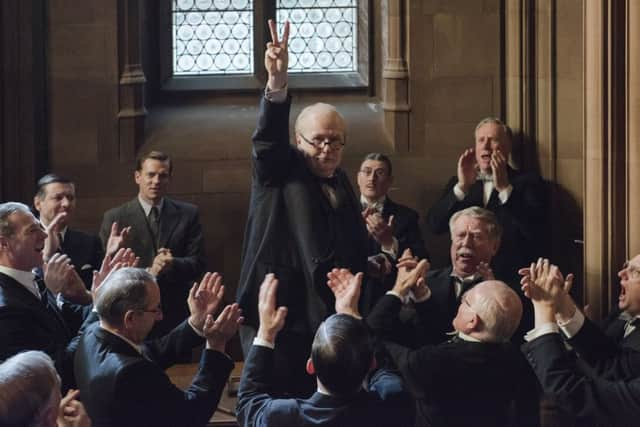 Gary Oldman as Winston Churchill in a scene from "Darkest Hour."