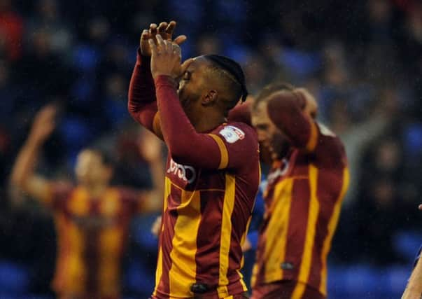 Bantham's Domonic Poleon misses a great chance to equalise late in the match at Oldham. PIC: Tony Johnson