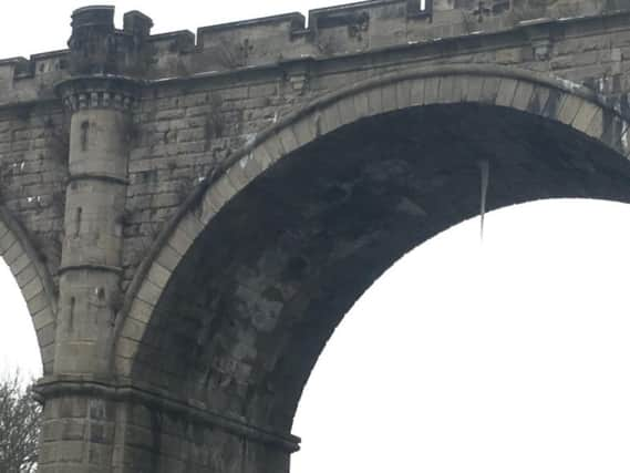 An icicle hanging down from High Bridge in Knaresborough. Picture: Sgt Andy Graham.