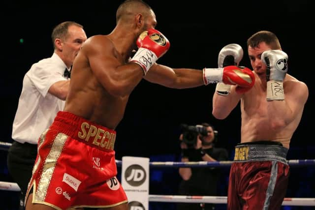 Kell Brook (left) in action against Sergey Rabchenko.