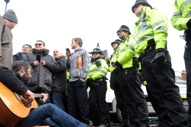 5 March 2018...... Tree protestors and police clash on Abbeydale Park Rise as Amey attempt to cut down more trees today. Picture Scott Merrylees