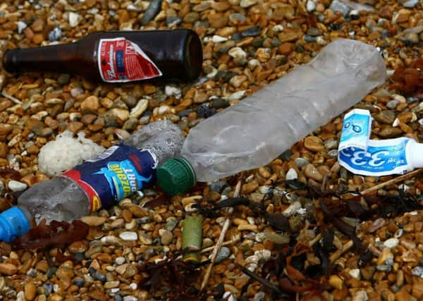 Discarded plastic on a Yorkshire beach.