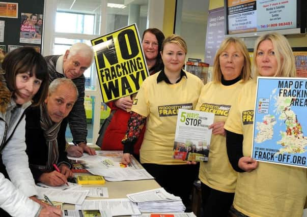 Volunteers from Woodsetts against Fracking, collecting signatures to support their fracking protest.