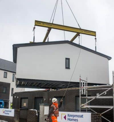 The first floor is craned into position at Keepmoat's Dominion site in Doncaster.