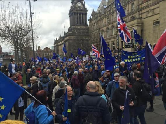 Demonstrators gathering on The Headrow today