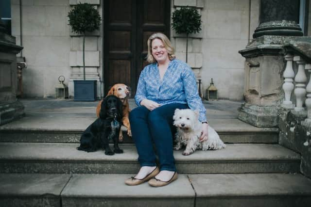 Lady Cara Willoughby outside Birdsall House.