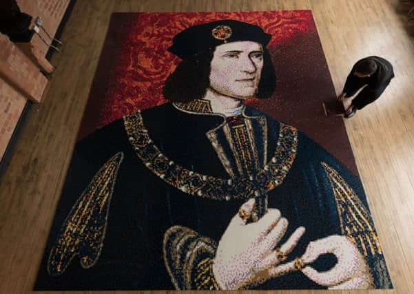 A large Mosaic of King Richard III, which is made out of LEGO, on display at the KRIII Visitor Centre in Leicester.