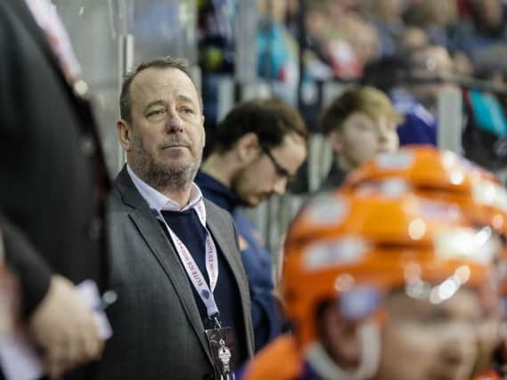 DELIGHT: Paul Thompson, on the bench during Saturdayy's semi-final against Nottingham Panthers. Picture: Scott Wiggins/EIHL.