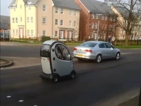 The mobility scooter was filmed on Bawtry Road at rush hour yesterday morning. (Photo: Steven Barker).